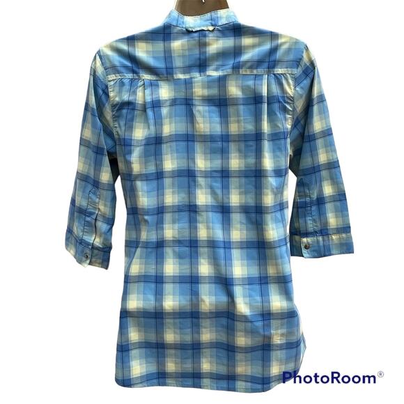 Helly Hansen Blue Plaid Snap Front Shirt 3/4 Sleeve Pockets Womens XS Pockets - Picture 5 of 10